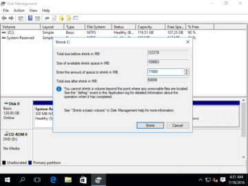 Windows Server 2016 shrink volume/partition without data loss