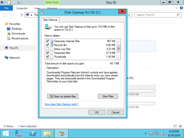 Enable and install Disk Cleanup in Windows Server 2012 R2