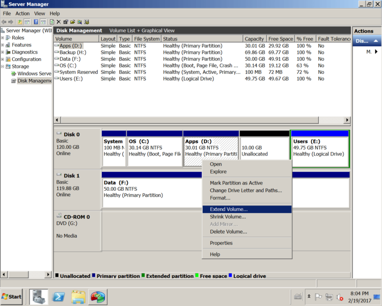 Easy step to increase C drive partition size in Windows Server 2008.