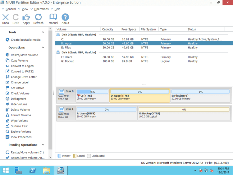 Shrink C Drive (System Partition) in Windows Server 2012.